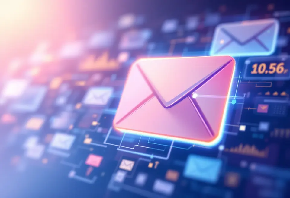 Envelope de e-mail em destaque sobre ícones de mensagens