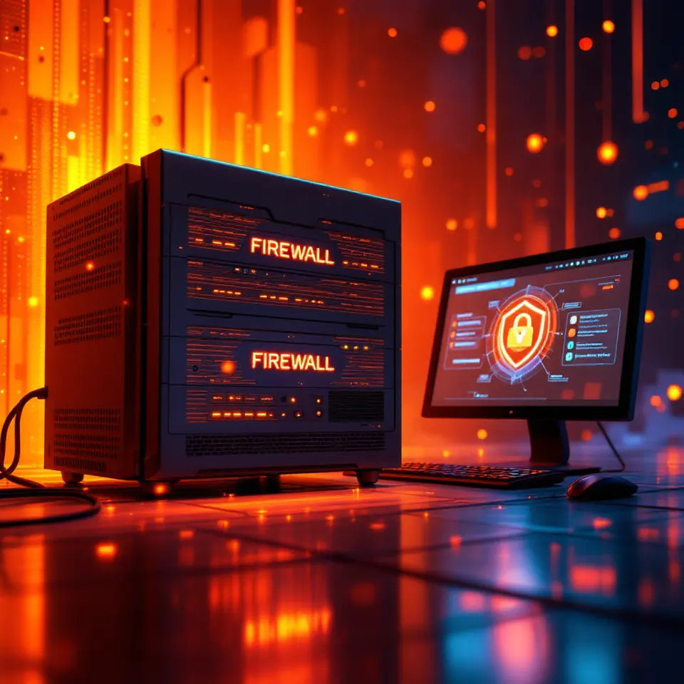 Equipamento de firewall e soluções de antivírus corporativo